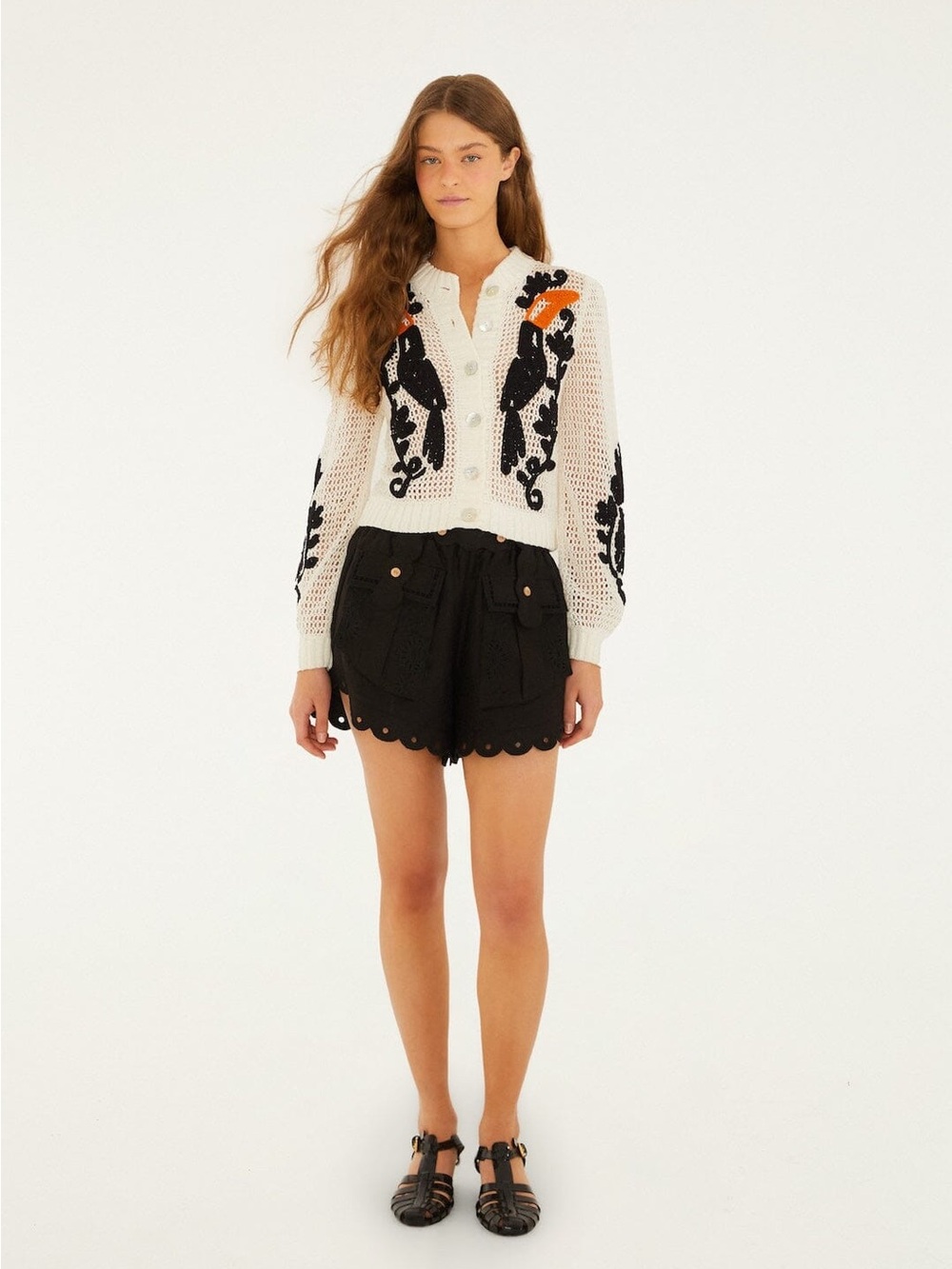 FARM Rio Black Scalloped-Hem Cargo Shorts